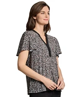 Jones New York Women's Printed Split-Neck Flutter-Sleeve Top