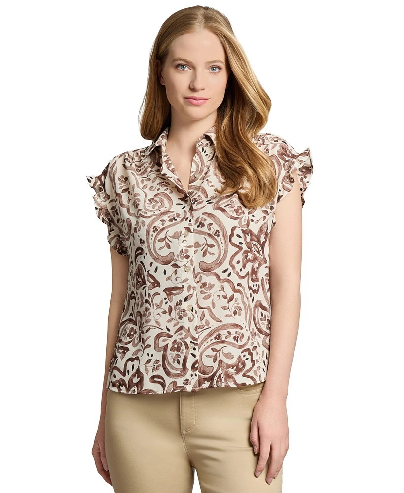 Jones New York Women's Floral Paisley-Print Ruffled Top