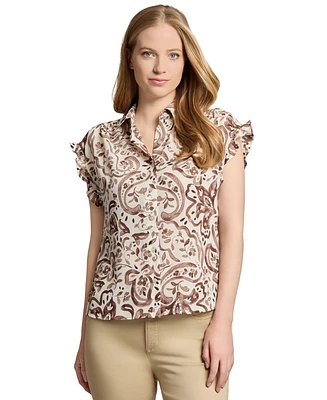 Jones New York Women's Floral Paisley-Print Ruffled Top