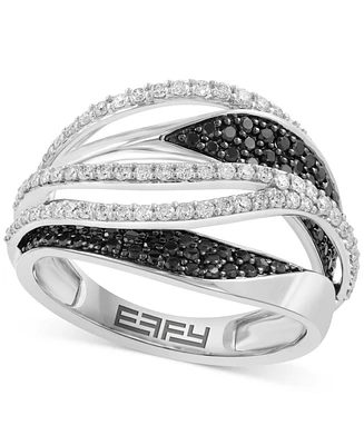 Effy Black & White Diamond Multi-Row Ring (7/8 ct. t.w.) in 14k White Gold
