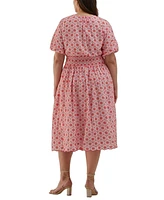 Ella Rafaella Plus Smocked Puff Short Sleeve Dress