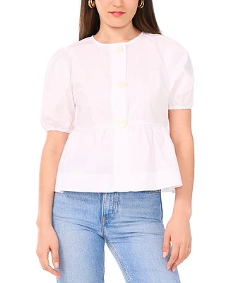 1.State Women's Cotton Puff Sleeve Peplum Top