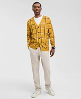 Club Room Men's Cotton Windowpane-Plaid Cardigan Sweater, Exclusively at Macy's