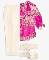 Jones New York Womens Paisley Print Tie Sleeve Blouse Pull On Cropped Stretch Capri Pants