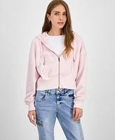 Hippie Rose Juniors' Drop-Shoulder Full-Zip Cropped Hoodie