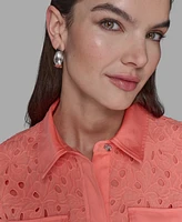 Karl Lagereld Paris Petite Eyelet Button-Front Blouse