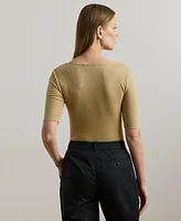 Lauren Ralph Women's Rib-Knit Cotton-Blend Elbow-Sleeve Tee