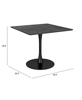 Black Square Dining Table with Sturdy Steel Pedestal Base – Modern Design for Kitchen or Dining Room