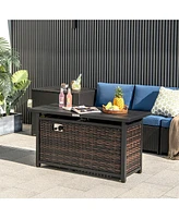 Propane Rattan Firepit Table with Glass Stones and Protective Cover