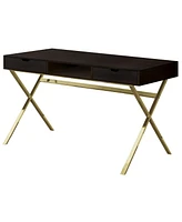24" Dark Brown and Gold Computer Desk With Two Drawers