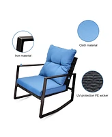 3 Pieces Patio Bistro Set Outdoor Rocking Chair with Cushion