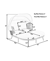 74.8" L Patio Daybed with Retractable Canopy, Outdoor Rattan Pe Wicker Back Loveseat Sofa Set with Throw Pillows and Cushions