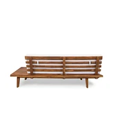 Indoor Minimalist Acacia Wood Right-Sided Sofa with White Cushions, Sandblast Finish
