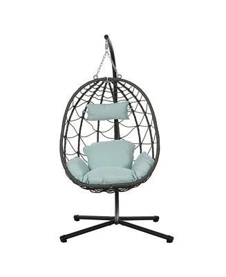 Egg Chair with Stand Indoor Outdoor Swing Chair Patio Wicker Hanging Egg Chair Hanging Basket Chair with Stand