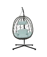 Egg Chair with Stand Indoor Outdoor Swing Chair Patio Wicker Hanging Egg Chair Hanging Basket Chair with Stand