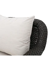 Dark Brown Swivel Faux Rattan Outdoor Patio Lounge Chair with Beige Cushions