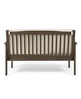 1-Piece Outdoor Acacia Wood Loveseat with Cream Cushions