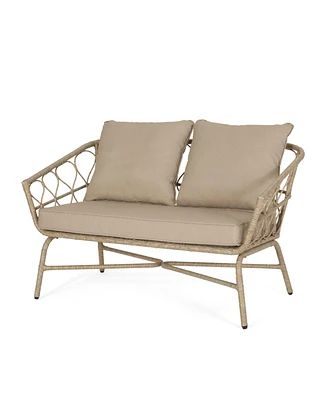 Outdoor Loveseat, 2 Seater Patio Sofa with Wicker Weave and Durable Cushions, Durable Rattan Finish