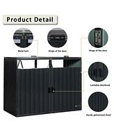 Garbage Bin Shed Stores 2 Trash Cans Metal Outdoor Bin Shed for Garbage Storage