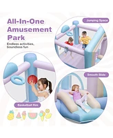 Kids Bounce House with Slide and Basketball Rim Bouncy Castle for Party without Blower