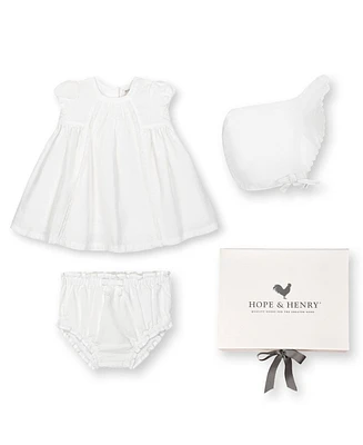 Hope & Henry Baby 3 Piece Special Occasion Linen Pintuck Dress, Diaper Cover