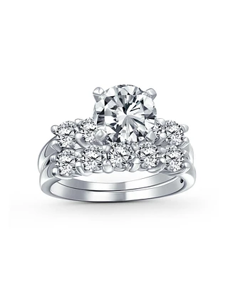 Bling Jewelry Classic 3.5CTW Round Solitaire Cz Side Stones Band Ring Set .925 Sterling Silver