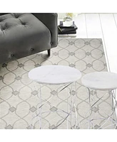 Contemporary Marble Round Accent Table for Living Room-Set of 2