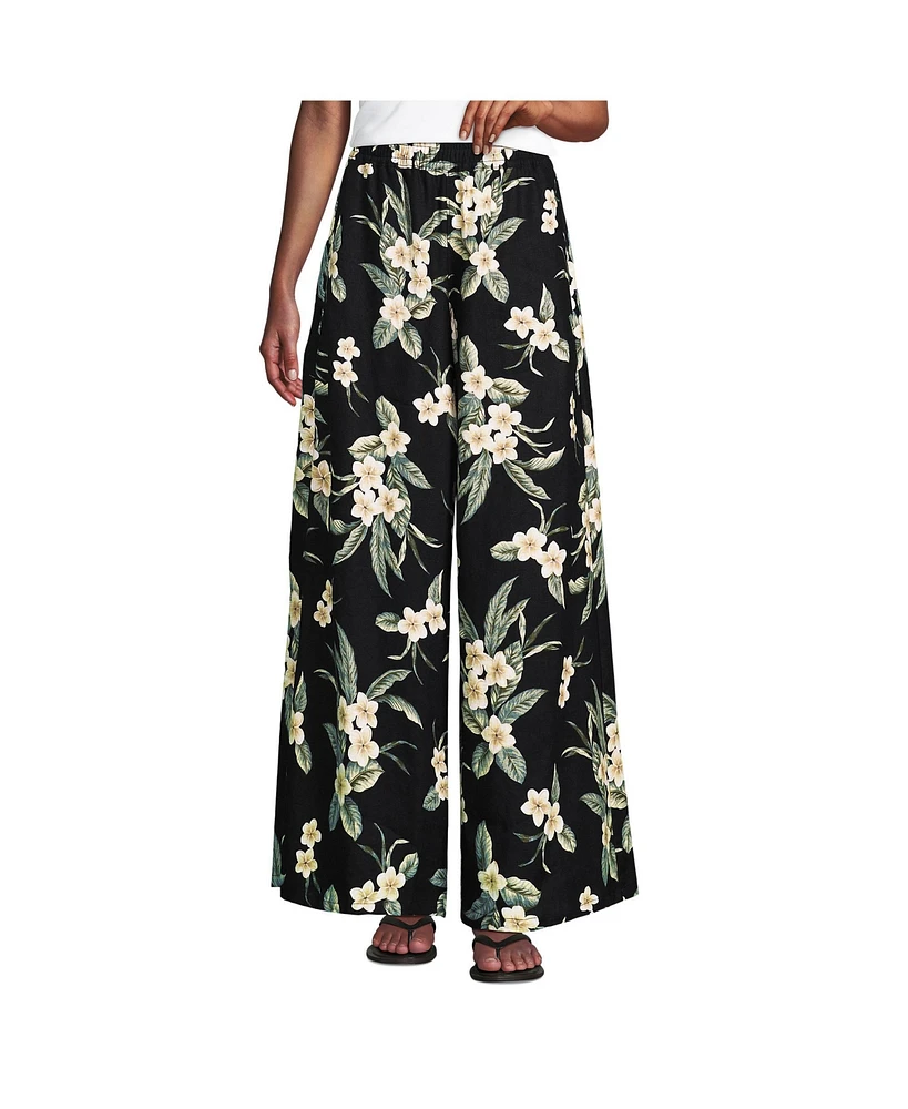 Lands' End Women's Linen High Rise Palazzo Pants - Set Bottom