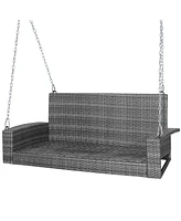 2-Person Patio Pe Wicker Hanging Porch Swing Bench Chair Cushion 800 Pounds