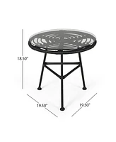 Modern Outdoor Metal Side Table with Thin Angled Legs, Tempered Glass Top