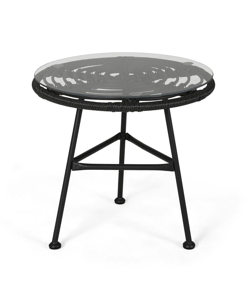 Modern Outdoor Metal Side Table with Thin Angled Legs, Tempered Glass Top