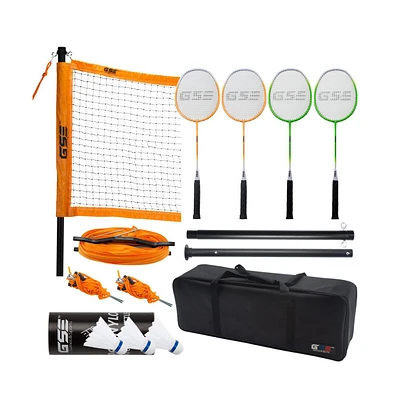 Professional Badminton Set, Outdoor Sports Net Game Set with Badminton Net, 4 Badminton Rackets, 3 Shuttlecocks, Boundary Line. Great for Backyards, P