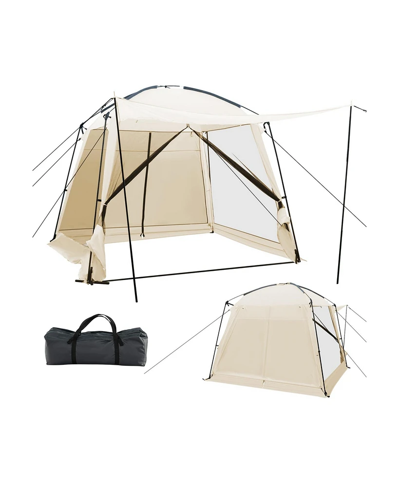 10 x 10 Feet Screened Canopy Tent w/ Vestibule and Zippered Door