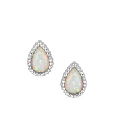 Bling Jewelry Tiny Petite Mini Teardrop Bezel Milgrain Created White Opal Stud Earrings .925 Sterling Silver