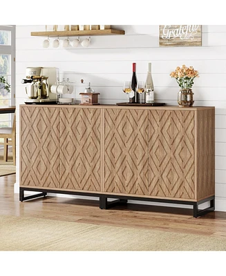 Tribesigns Sideboard Buffet Cabinet with Storage, 57.5" Farmhouse Coffee Bar 4 Doors & Shelves, Set of 2 Wood Credenza Table