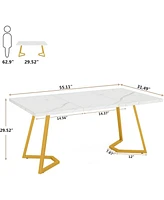 Tribesigns Gold Dining Dinner Table: 55 Inches Modern White Dining Room Table with Golden Legs, Faux Marble Small Kitchen Table for 6, Rectangular Din