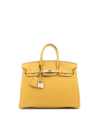 Pre-Owned Hermes Birkin 25 Handbag Yellow Togo with Palladium Hardware