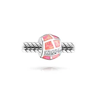Bling Jewelry Geometric Cz Pink Opal Charm Bead Sterling Silver for European Bracelets