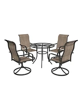 Black 5-Piece Metal Outdoor Patio Dining Set with Round Table with 1.9 in. Umbrella Hole and Swivel Chairs