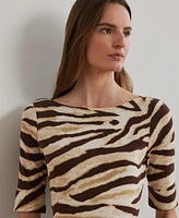 Lauren Ralph Women's Zebra-Print Stretch Cotton Boatneck Tee