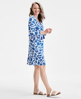 Style & Co Women's Printed Split-Neck 3/4 Sleeve Shift Dress, Exclusively at Macy's