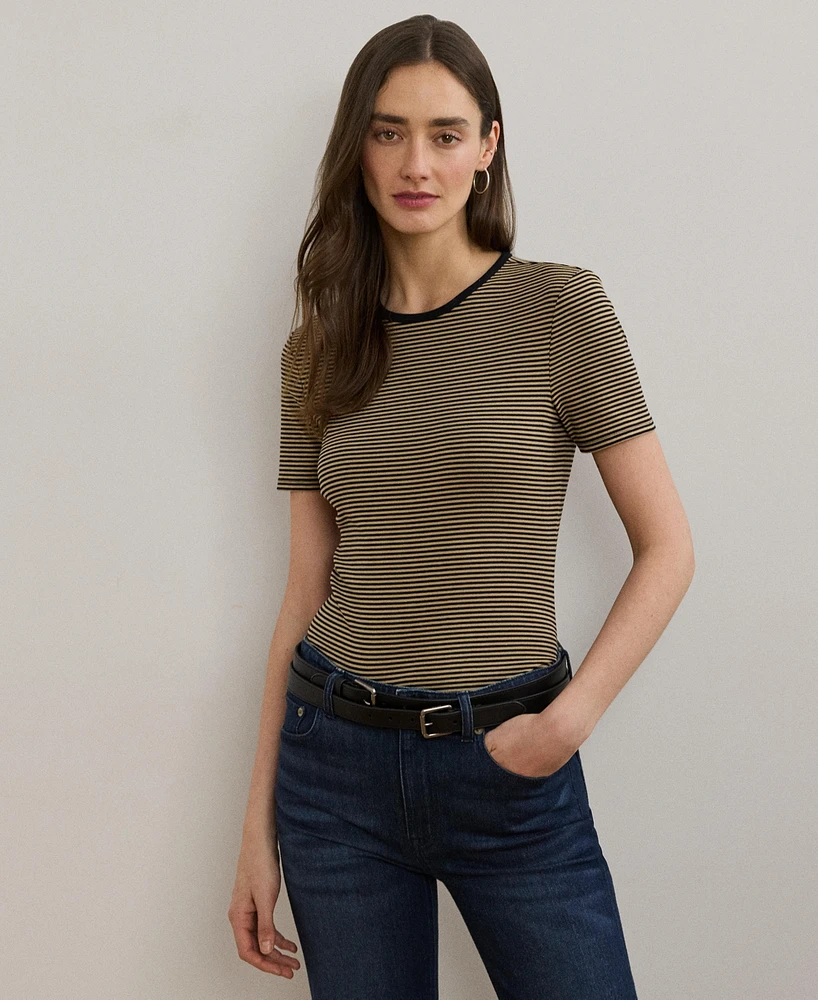 Lauren Ralph Lauren Women's Striped Stretch Cotton Crewneck Tee