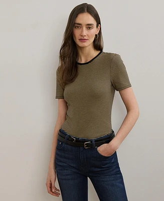Lauren Ralph Women's Striped Stretch Cotton Crewneck Tee