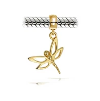 Bling Jewelry Dragonfly Firefly Butterfly Dangle Charm Bead 14K Gold Plated Sterling Silver