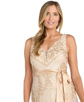 R & M Richards Petite Sequin Embellished V-Neck Sleeveless Gown