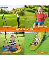 4-in-1 Heavy-Duty Metal Playset with Slide and Basketball Hoop