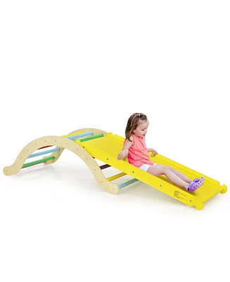 3-in-1 Wooden Climber Ladder Structure with Rock Climbing Ramp and Padding
