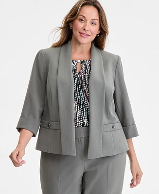 Kasper Plus Shawl-Collar Cuffed 3/4-Sleeve Jacket
