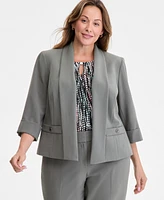 Kasper Plus Shawl-Collar Cuffed 3/4-Sleeve Jacket