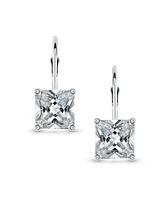 Bling Jewelry Classic Cubic Zirconia Solitaire Square Cz Leverback Earrings .925 Sterling Silver 7MM